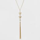 Two Leaves, Bead, And Chain Tassel Long Necklace - A New Day Gold