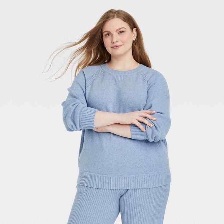Women's Plus Size Crewneck Pullover Sweater - Universal Thread Blue