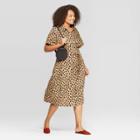 Women's Plus Size Leopard Print Short Sleeve V-neck Midi Shirtdress - A New Day Tan