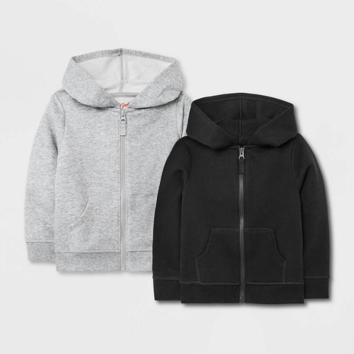 Toddler Girls' 2pk Solid Fleece Zip-up Hoodie Sweatshirt - Cat & Jack Black/gray