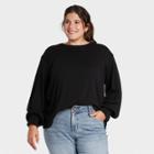 Women's Plus Size Smocked Cuff Top - Ava & Viv Black X
