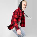 Original Use Men's Plaid Casual Fit Long Sleeve Detachable Hood Button-down Shirt - Dynamic Red L, Men's,