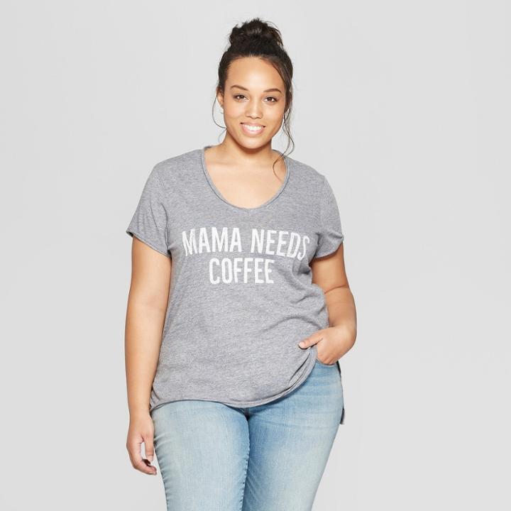 Women's Plus Size Short Sleeve Mama Needs Coffee T-shirt - Grayson Threads (juniors') Gray