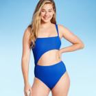 Women's Ribbed Cut Out One Piece Swimsuit - Shade & Shore Sapphire Blue