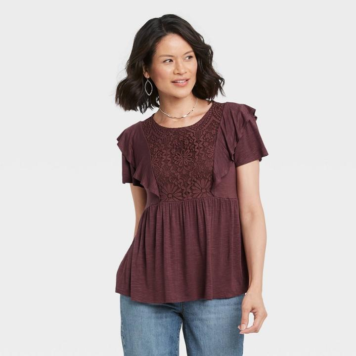 Women's Flutter Short Sleeve Blouse - Knox Rose Purple