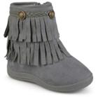 Girls' Journee Collection Anza Round Toe Fringed Fashion Boots - Gray