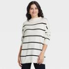 Women's Slouchy Mock Turtleneck Pullover Sweater - A New Day Cream Striped Xs, Ivory