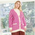 Women's Plus Size V-neck Check Jacquard Cardigan - Who What Wear Magenta