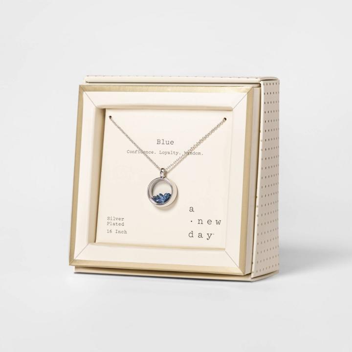 Boxed Silver Plated Shaker With Crystals Pendant Necklace - A New Day Crystal Blue, Women's
