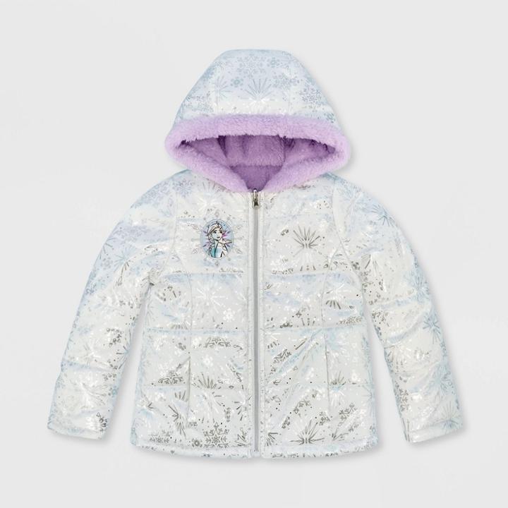 Girls' Disney Frozen 2 Quilted Reversible Jacket - Purple/white 7-8 - Disney