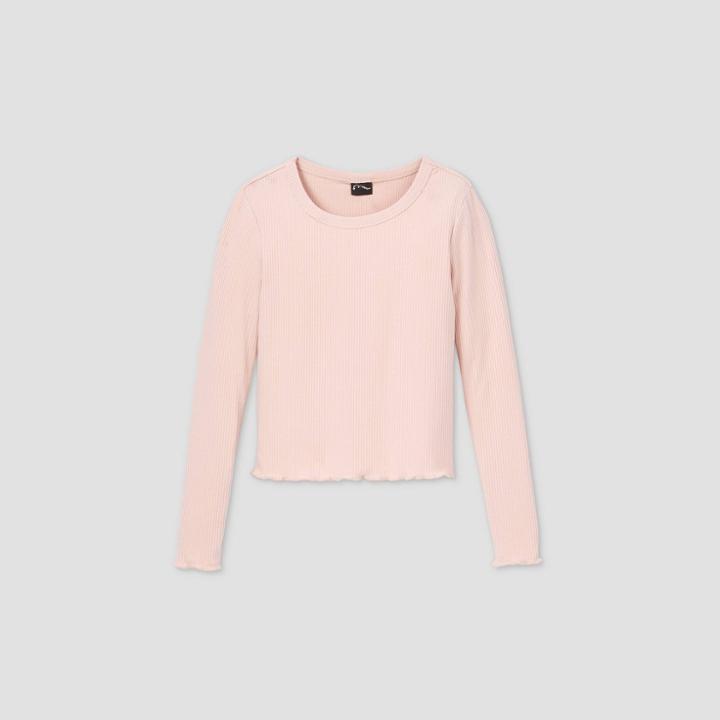 Girls' Lettuce Edge Crew Neck Long Sleeve T-shirt - Art Class Pink