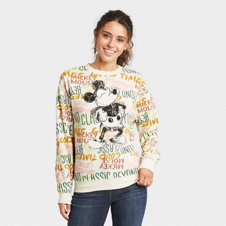 Women's Disney Mickey Mouse Graffiti Graphic Sweatshirt - Ivory