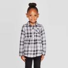 Toddler Girls' Long Sleeve Plaid Button-down Shirt With Shine - Cat & Jack Gray 3t, Toddler Girl's