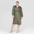 Women's Plus Size Long Sleeve V-neck Twist Front At The Knee Dress - Prologue Green 1x, Women's,