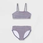 Girls' Striped Bikini Set- Art Class M, Blue/blue/pink