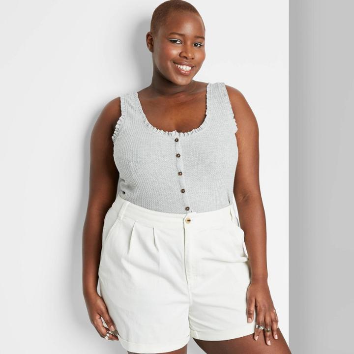 Women's Plus Size Button-front Round Neck Waffle Tank Top- Wild Fable Gray 1x, Women's,