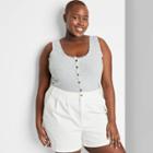 Women's Plus Size Button-front Round Neck Waffle Tank Top- Wild Fable Gray 1x, Women's,