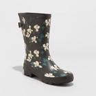 Women's Vicki Rubber Buckle Rain Boots - A New Day Black Floral