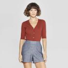 Women's Regular Fit Basic Sleeve V-neck Cardigan - A New Day Brown