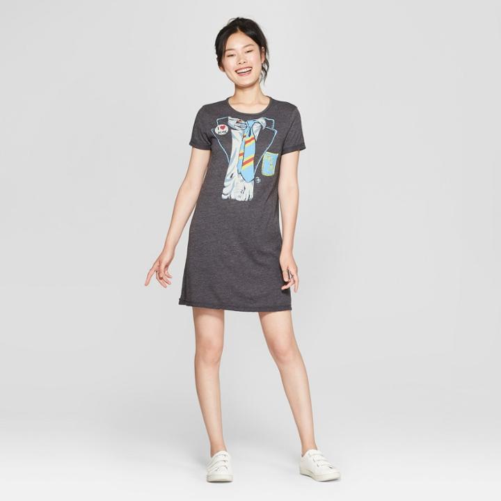 Junk Food Women's Acdc Short Sleeve Tie Graphic T-shirt Dress - Black
