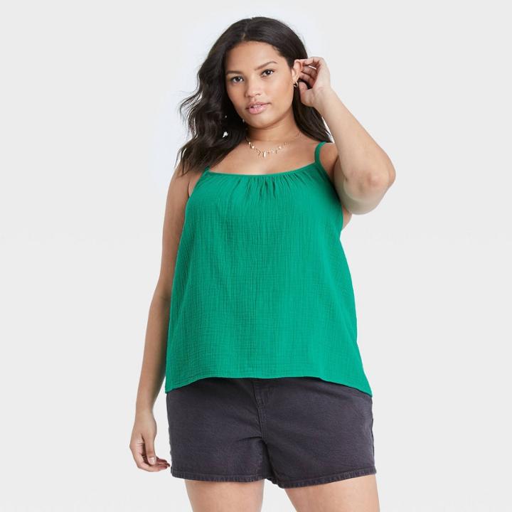 Women's Plus Size Gauze Tank Top - Universal Thread Green