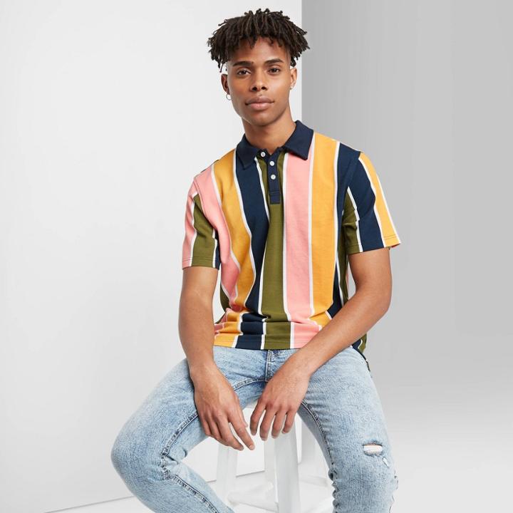 Men's Striped Short Sleeve Retro Polo Shirt - Original Use Xs, Men's,