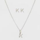 Sterling Silver Initial K Earrings And Necklace Set - A New Day Silver, Girl's,