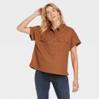 Women's Dolman Short Sleeve Utility Button-down Shirt - Universal Thread Brown