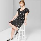 Women's Plus Size Short Sleeve Tie Back Scoop Neck Polka Dot Dress - Wild Fable Black/white