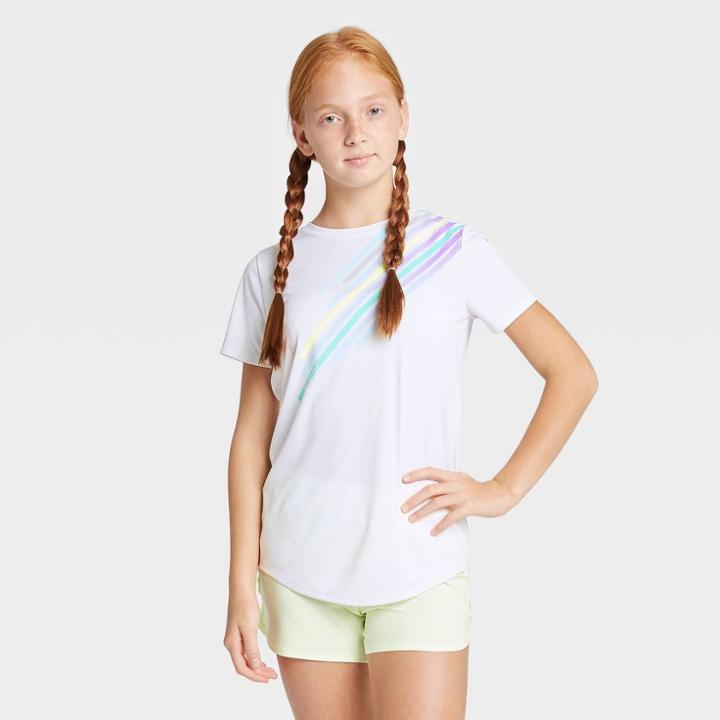 Petitegirls' Short Sleeve Striped Graphic T-shirt - All In Motion True White