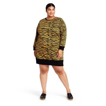 Women's Plus Size Animal Print Long Sleeve Dress - Victor Glemaud X Target Dark Gold