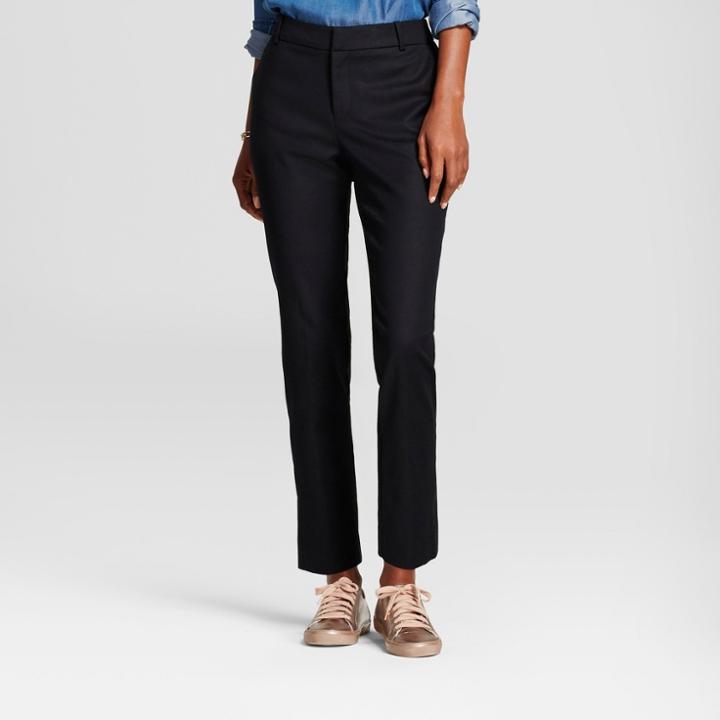 Women's Straight Leg Curvy Fit Slim Ankle Pants - A New Day Black