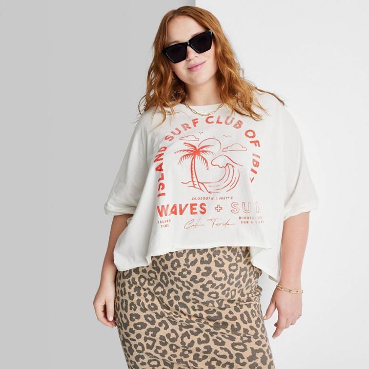 Women's Plus Size Ascot + Hart Ibiza Short Sleeve Cropped Graphic T-shirt - Cream