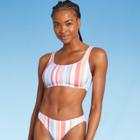 Juniors' Scoop Neck Bralette Bikini Top - Xhilaration Multi Stripe D/dd Cup, Blue/orange/pink