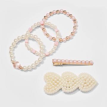 Girls' 5pk Pearl Barrettes And Beaded Bracelet Set - Cat & Jack Off-white