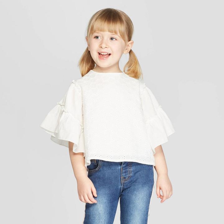 Target Toddler Girls' 3/4 Sleeve Eyelet Blouse - Art Class White
