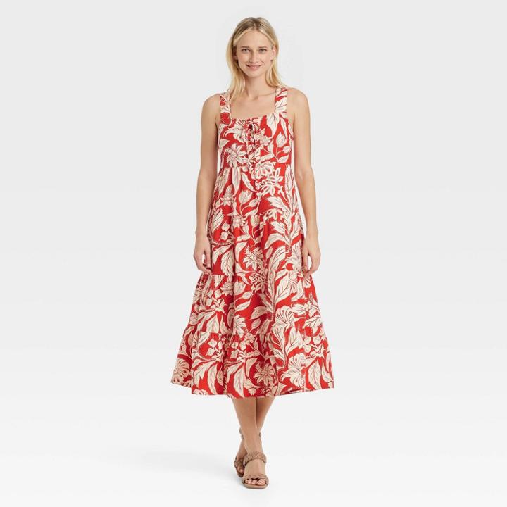 Women's Sleeveless Lace-up Dress - Who What Wear Red Floral