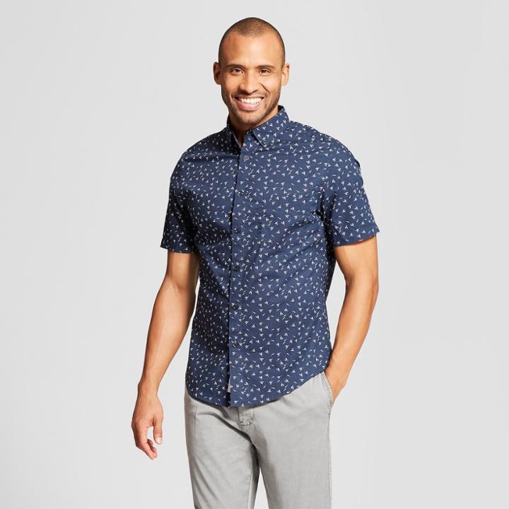 Men's Floral Print Slim Fit Short Sleeve Button-down Shirt - Goodfellow & Co True Navy