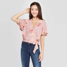 Petitewomen's Floral Print Short Sleeve V-neck Wrap Top - Xhilaration Mauve S, Size: