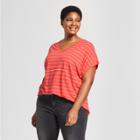 Women's Plus Size Striped V-neck Short Sleeve T-shirt - Ava & Viv Orange X