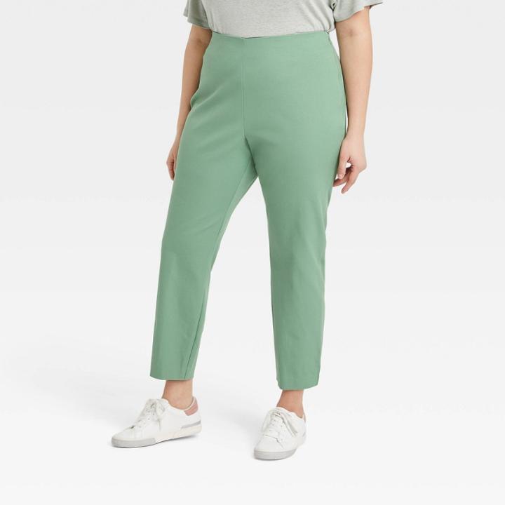 Women's Plus Size High-rise Slim Fit Ankle Pants - A New Day Green