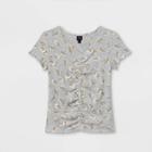 Girls' Floral Cinch Front Short Sleeve T-shirt - Art Class Gray