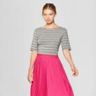 Women's Striped 3/4 Sleeve Ballet-back T-shirt - A New Day Gray/white