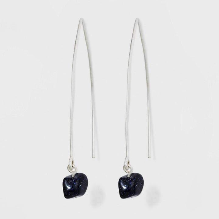 Semi-precious Blue Goldstone Nugget Wire Drop Earrings - Universal Thread Blue, Women's