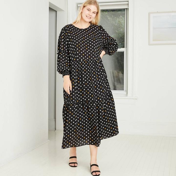 Women's Plus Size Polka Dot Long Balloon Sleeve Dress - Who What Wear 1x,