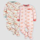 Gerber Baby Girls' 2pk Fox/smile Sleep N' Play - Pink/white