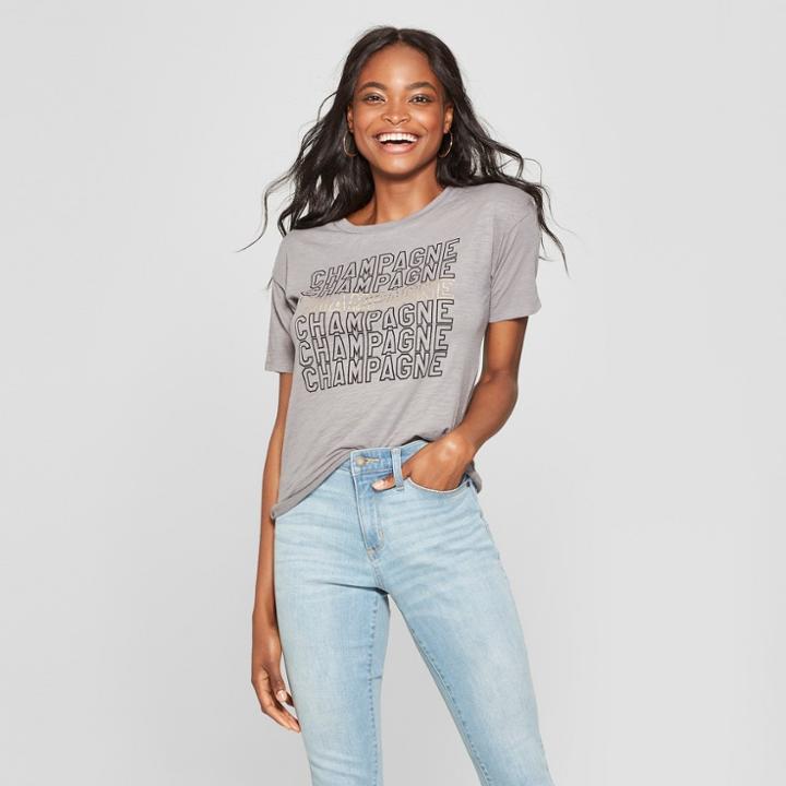 Women's Short Sleeve Champagne Graphic T-shirt - Fifth Sun Charcoal