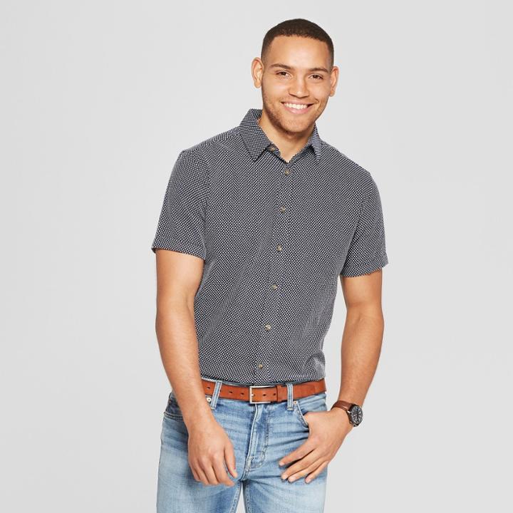 Men's Jacquard Short Sleeve Novelty Button-down Shirt - Goodfellow & Co Navy