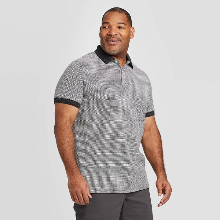 Men's Tall Jacquard Slim Fit Short Sleeve Pique Polo Shirt - Goodfellow & Co Gray