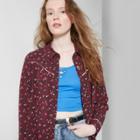 Women's Long Sleeve Button-down Tie Front Floral Western Top - Wild Fable Burgundy